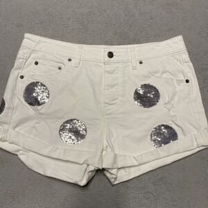 Sass & Bide Denim Shorts 28 White Sequin Circles Kiss The Sky‎